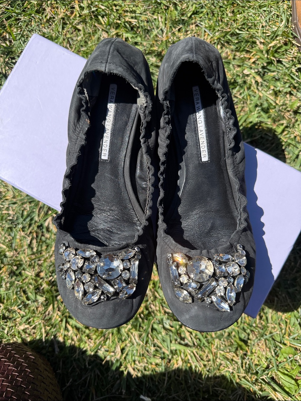 Frye Black Jeweled Ballet Flats